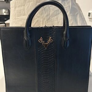 Taxidermy LEATHER AMY TOTE With Python Strip Black +  Red Interior FAST SHIPPING